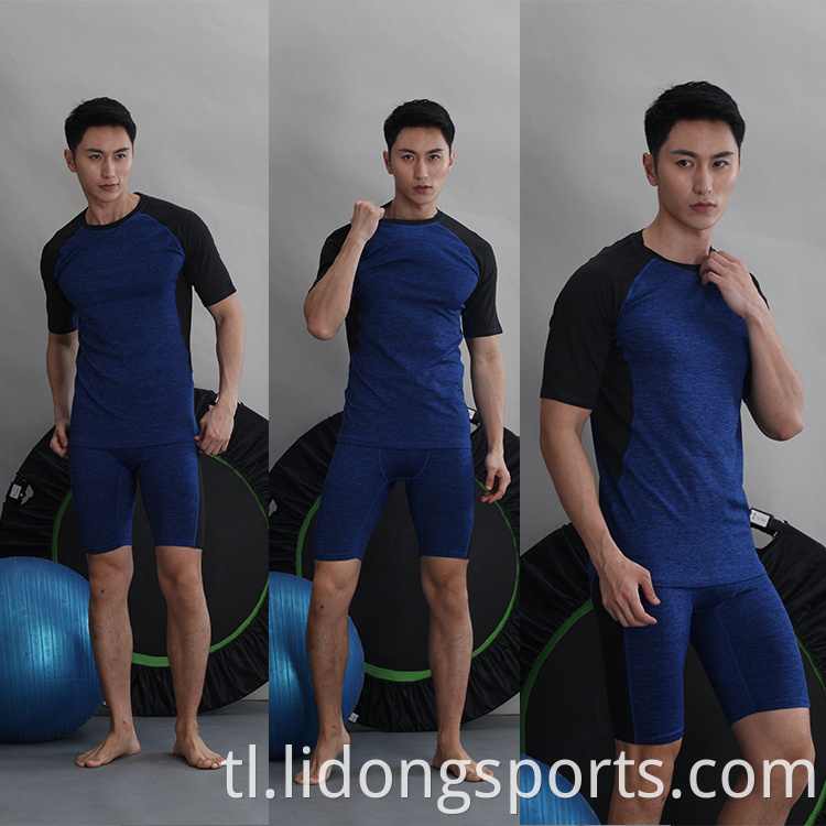 Fitness mabilis na dry sports tights t-shirt round leeg gym tights para sa mga kalalakihan